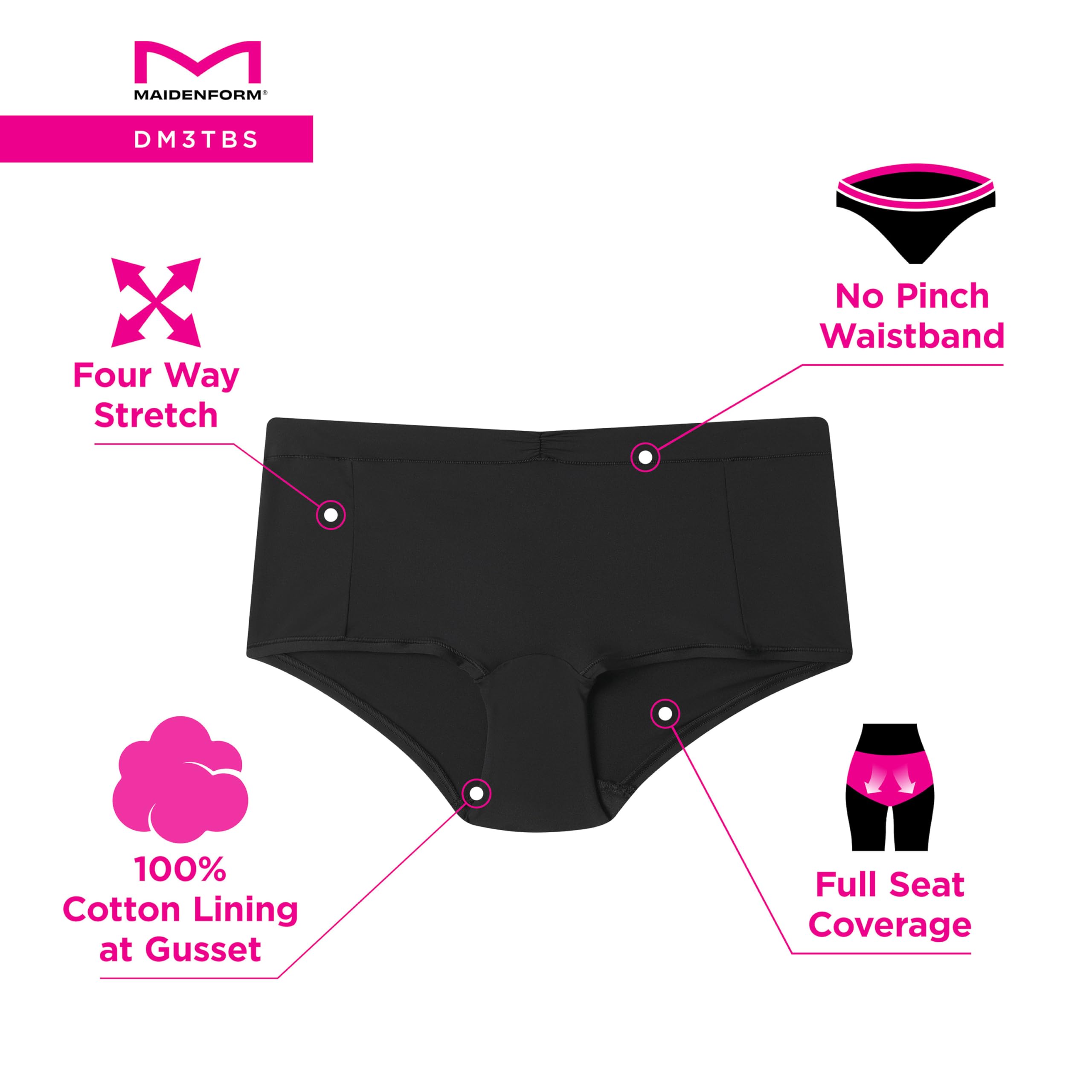 Maidenform Mutandine boyshort da donna in microfibra, a vita media, confezione da 3
