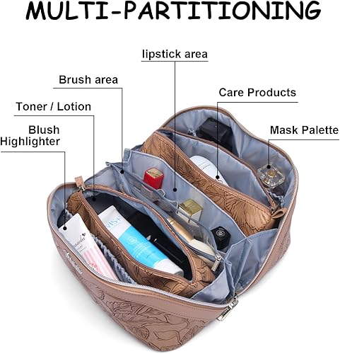 Miniatura 7 de Bolsas de maquillaje de viaje Bolsa organizadora de cosméticos Juego de 3 bolsas de maquillaje de gran capacidad, bolsa de aseo de piel sintética