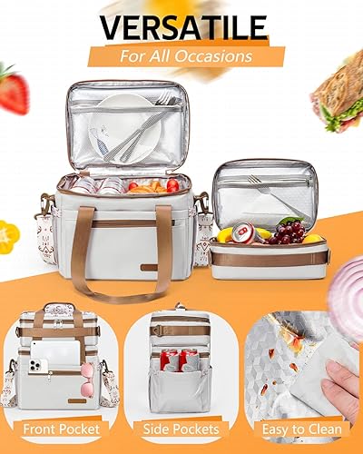 Miniatura 4 de GLORIEROO Lonchera para mujer 2024, bolsa de almuerzo 3 en 1 para mujer, gran regalo para mujeres, bolsa enfriadora extraíble de doble cubierta a