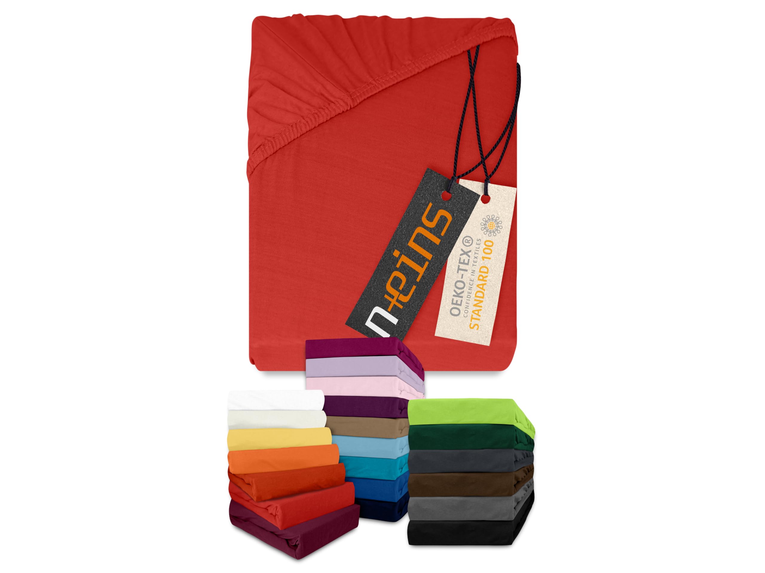 npluseins Jersey Spannbetttuch Baumwolle, 180x200-200x200 cm, Rot