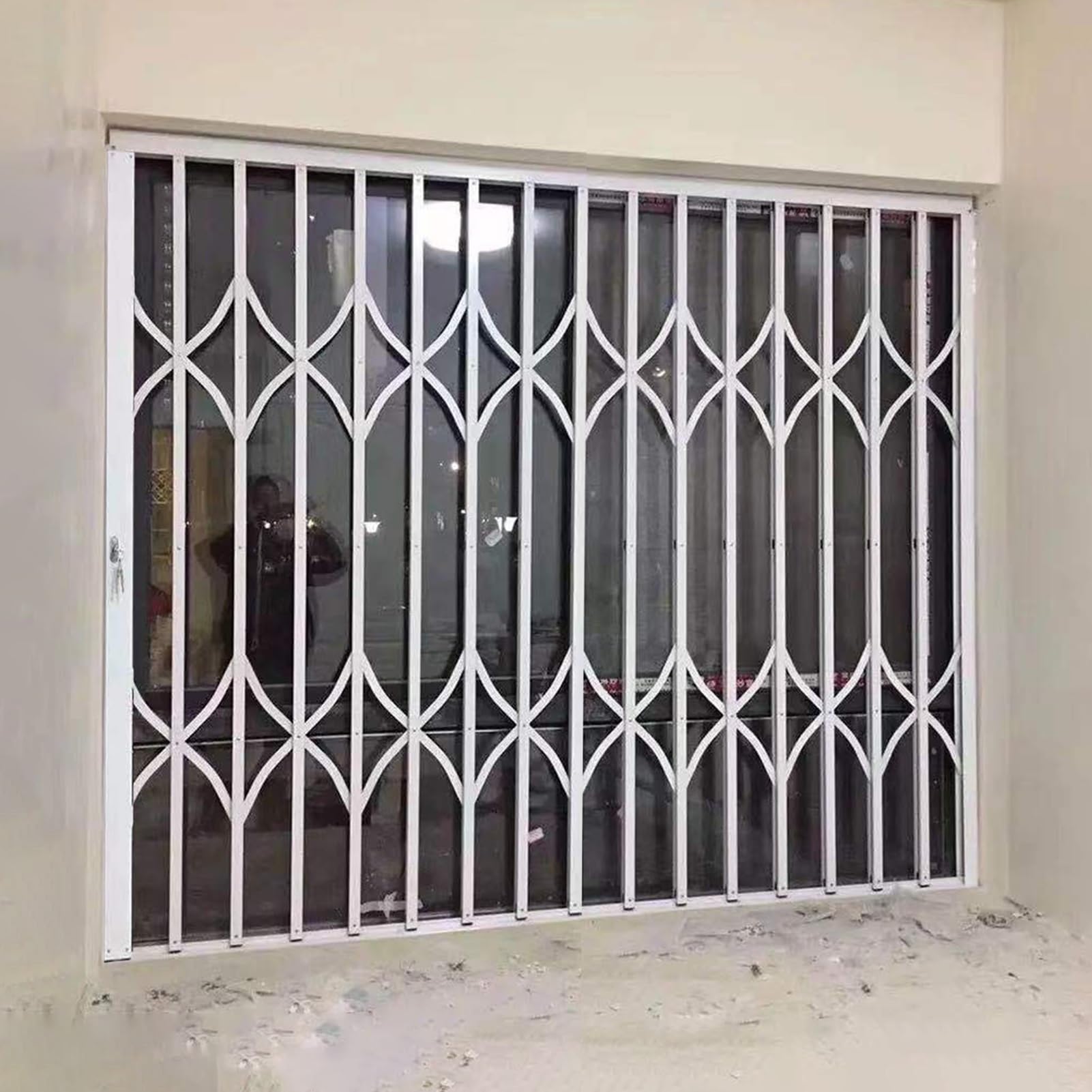 Barras de seguridad plegables con cerradura para ventanas y puertas correderas, protección de seguridad para niños y mascotas, rejilla antirrobo (120 x 100 cm (ancho x alto 100 cm)