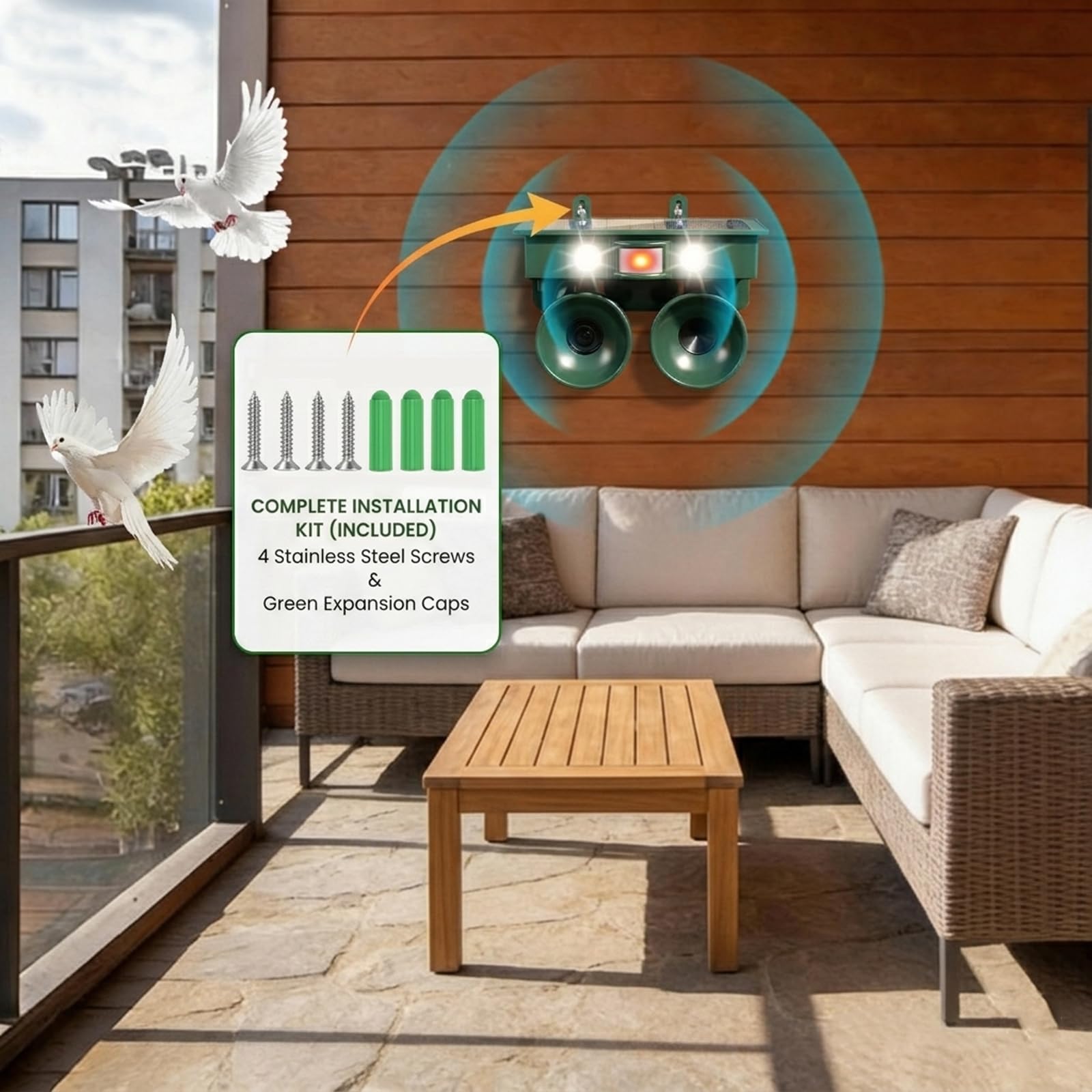 2026 Repellente solare ad ultrasuoni per uccelli all'aperto: repellente per piccioni con sensore di movimento e luce lampeggiante, efficace dispositivo deterrente per animali per tenere gli uccelli