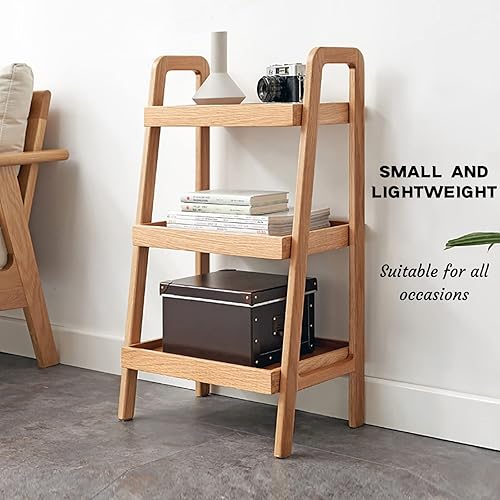 Miniatura 6 de Estantería de escalera de madera de roble macizo 100%  Estantería de almacenamiento de piso, mesa auxiliar, estante abierto para sala de estar,