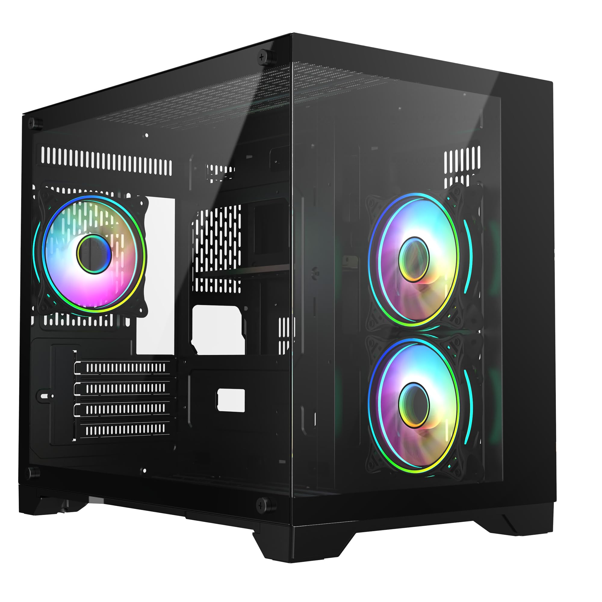 CiT Concept Black Dual Tempered Glass Panelling Micro-ATX PC Gaming Cube with 6-Port PWM Fan Controller and 3 x CiT Tornado Infinity 120mm ARGB Dual-Ring Fans Included