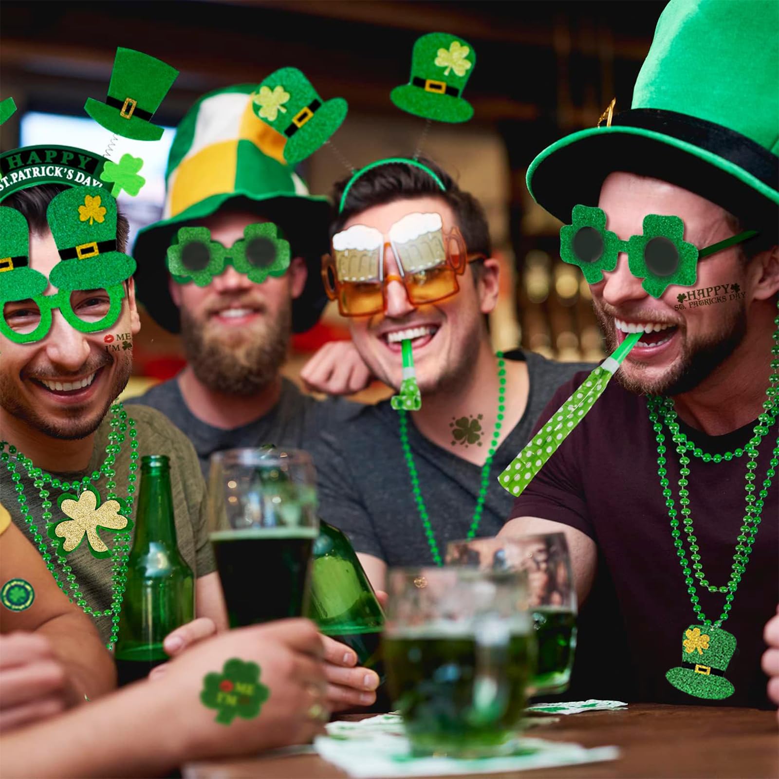 BFSYRR 16 Pcs St Patricks Day Accessories for Women Green Headband Shamrock Eyewear Necklace Tattoo Stickers - Image 4