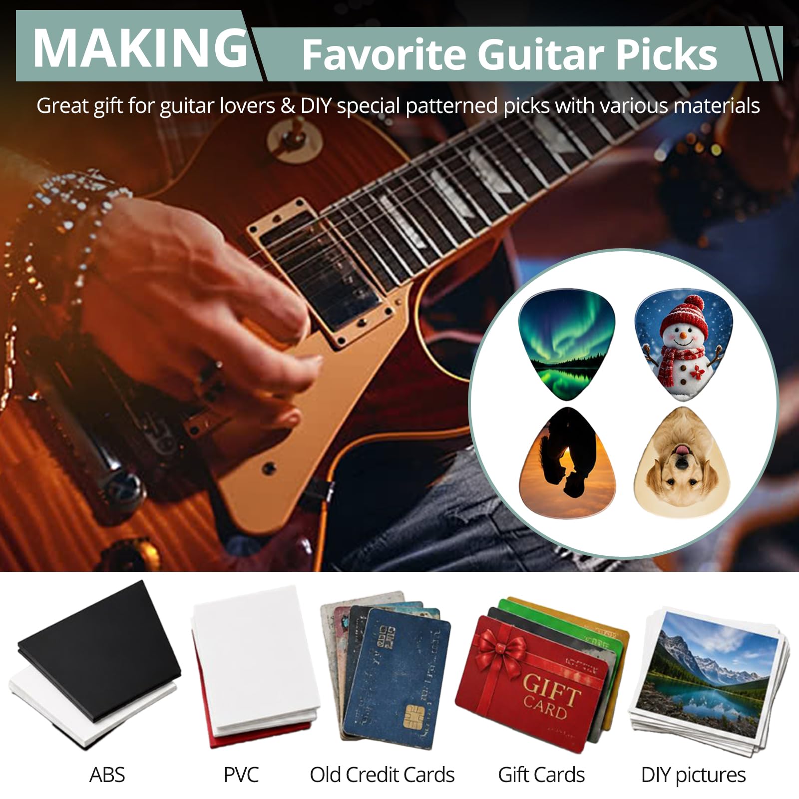 CAMWAY Kit de herramientas para perforar púas de guitarra con 25 tiras de