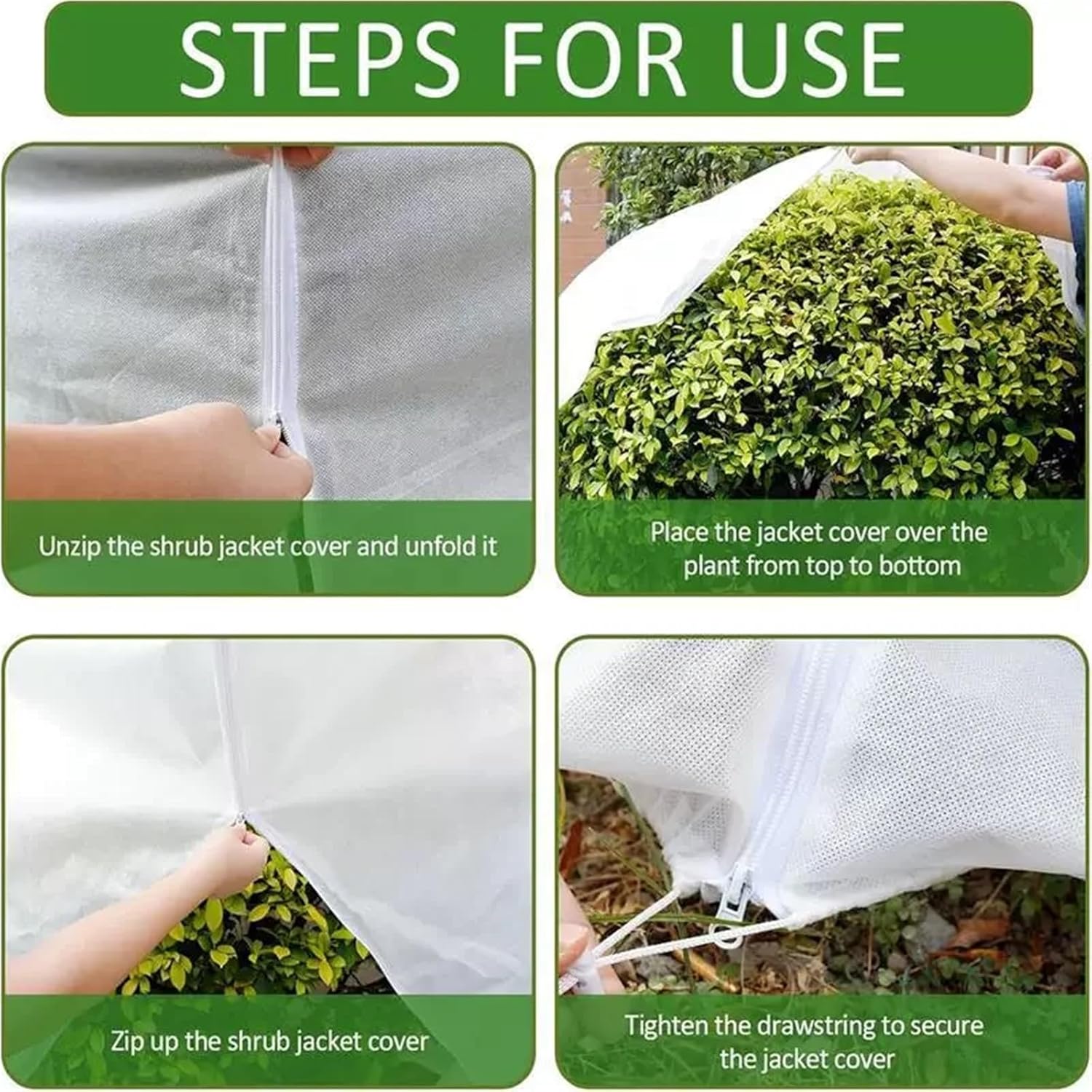 Plant Covers Freeze Protection 6 Pcs Non-Woven Plant Covers - Winter Anti-Freeze, Zipper & Drawstring(Green,80x100cm)