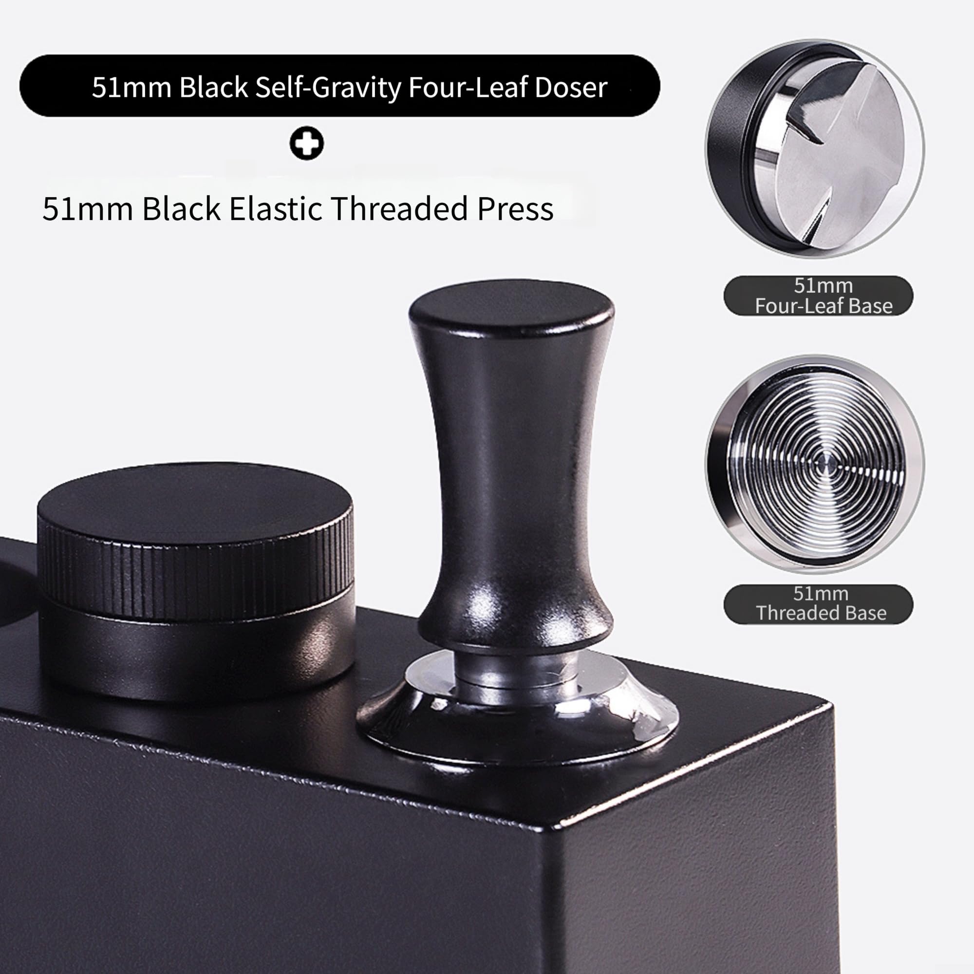 Distribuidor Café para acero 53mm para ajuste Distribuidor Café(Black 51mm+Thread)