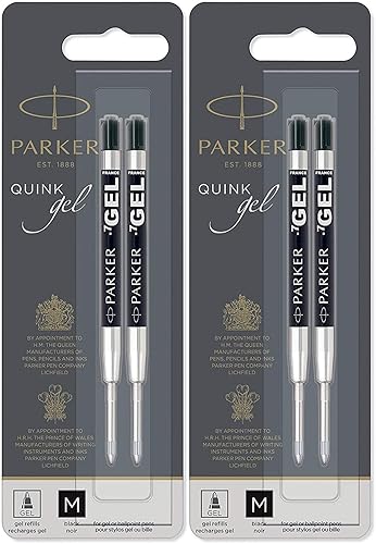Parker recarga de pluma de gel para plumas de punta media tinta negra 4 recargas