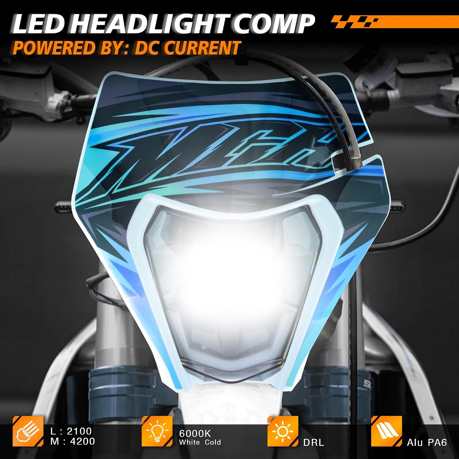 Dirt Bike Headlight Dirtbike LED Headlights Kit Motorcycle Head Lamp Light Kit Universal for Most Dirt Pit Enduro Bike Motorcycle Headlamp Frontlight for ATV Quad (Blue Sticker)