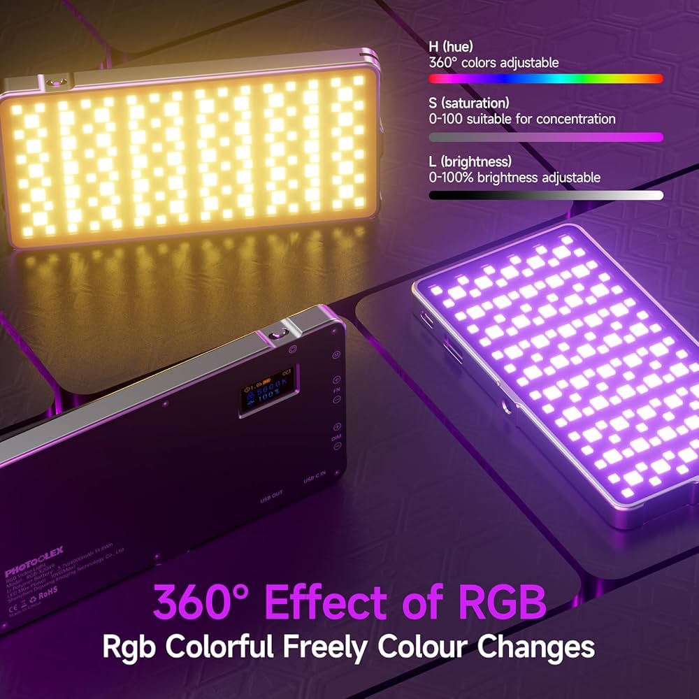 再入荷 【2点セット】PHOTOOLEX RGB LEDビデオライト 4000mAh