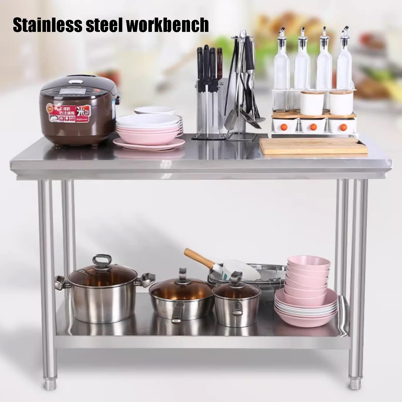 Table de Travail en Acier Inoxydable pour Restaurant, Cuisine Professionnelle, Table de Travail Cuisine avec Pieds réglables, pour la Maison et l'hôtellerie(80x60x80cm)