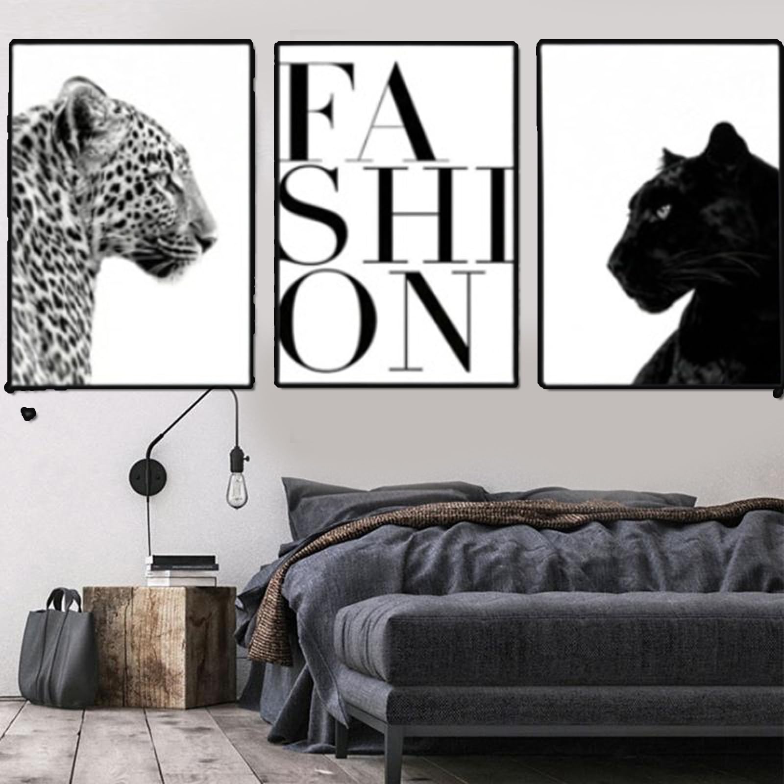 Zbello 50X70cm Set Of 3 Posters, Black White Cheetah Wall Art, Modern Wall Art, Fashion Canvas Prints, For Bedroom And Living Room Decor, Unframed (50X70cm)