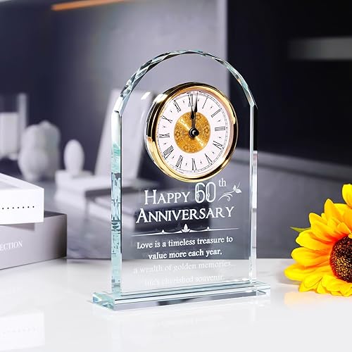Miniatura 5 de YWHL Reloj de cuarzo de 60 aniversario para padres y abuelos, regalos de cristal de aniversario de boda de 60 años para parejas, decoraciones de