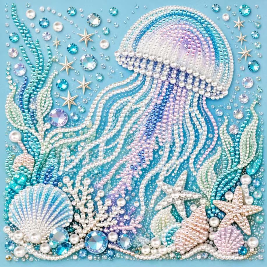 Image of HASTHIP Ocean 3D Pearl Diamond Painting DIY Kit Framed Octopus