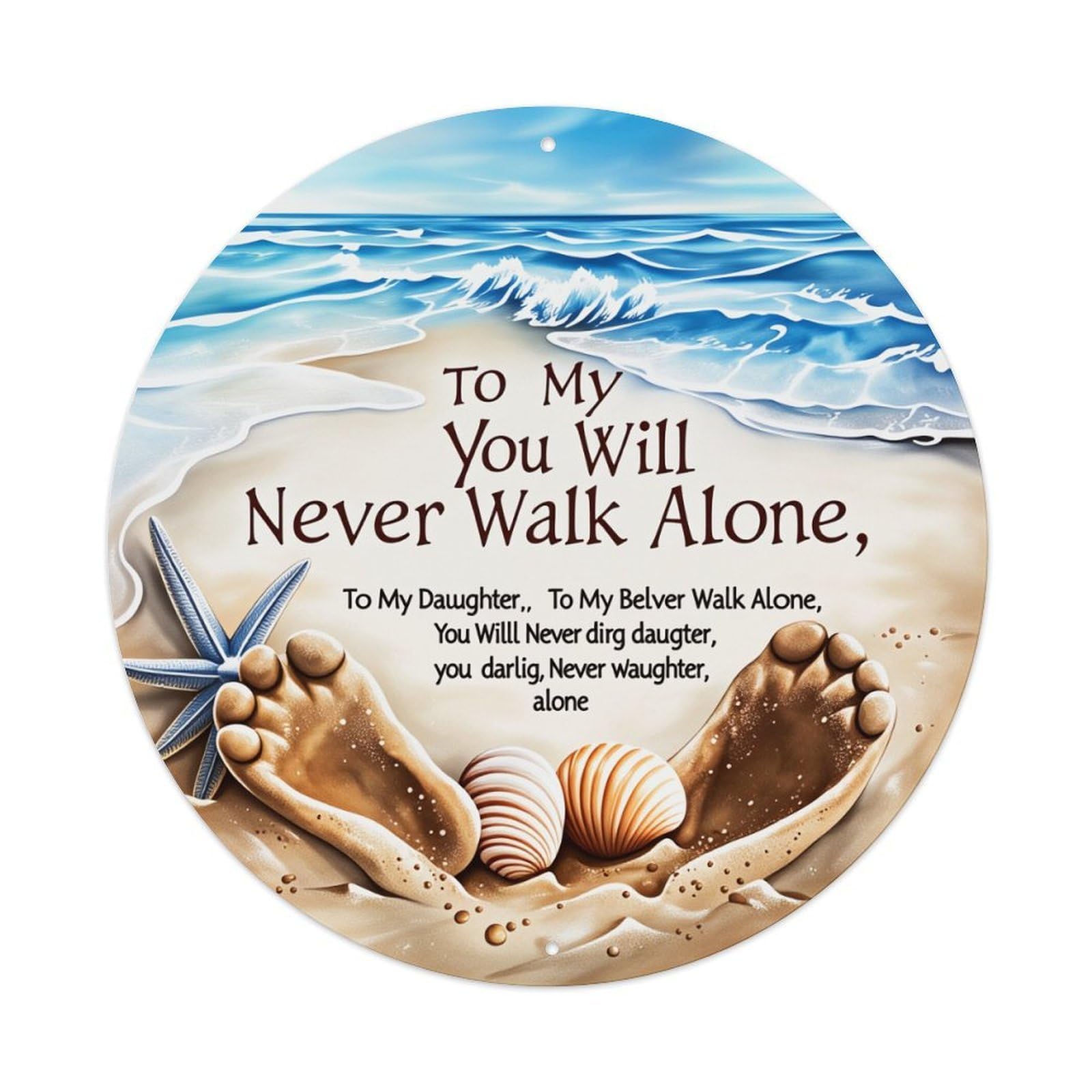 Beach Footprints Starfish Shells Waves Round Tin Sign Vintage Style Metal Sign Home Bar Garden Wall Plaque Decor Metal Poster 8x8 Inch