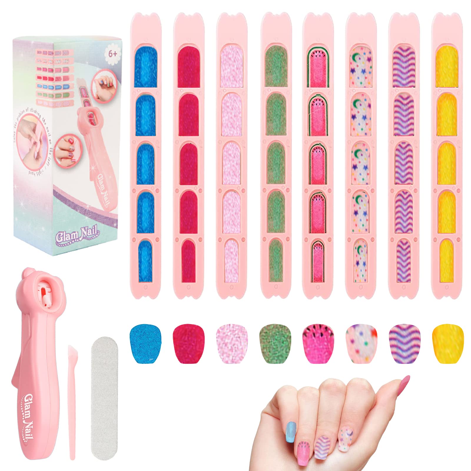 YADIMI Nails for gluing-on for children, original creative nail sticker set, craft toys, self-adhesive artificial fingernails set for girls, small hands and women