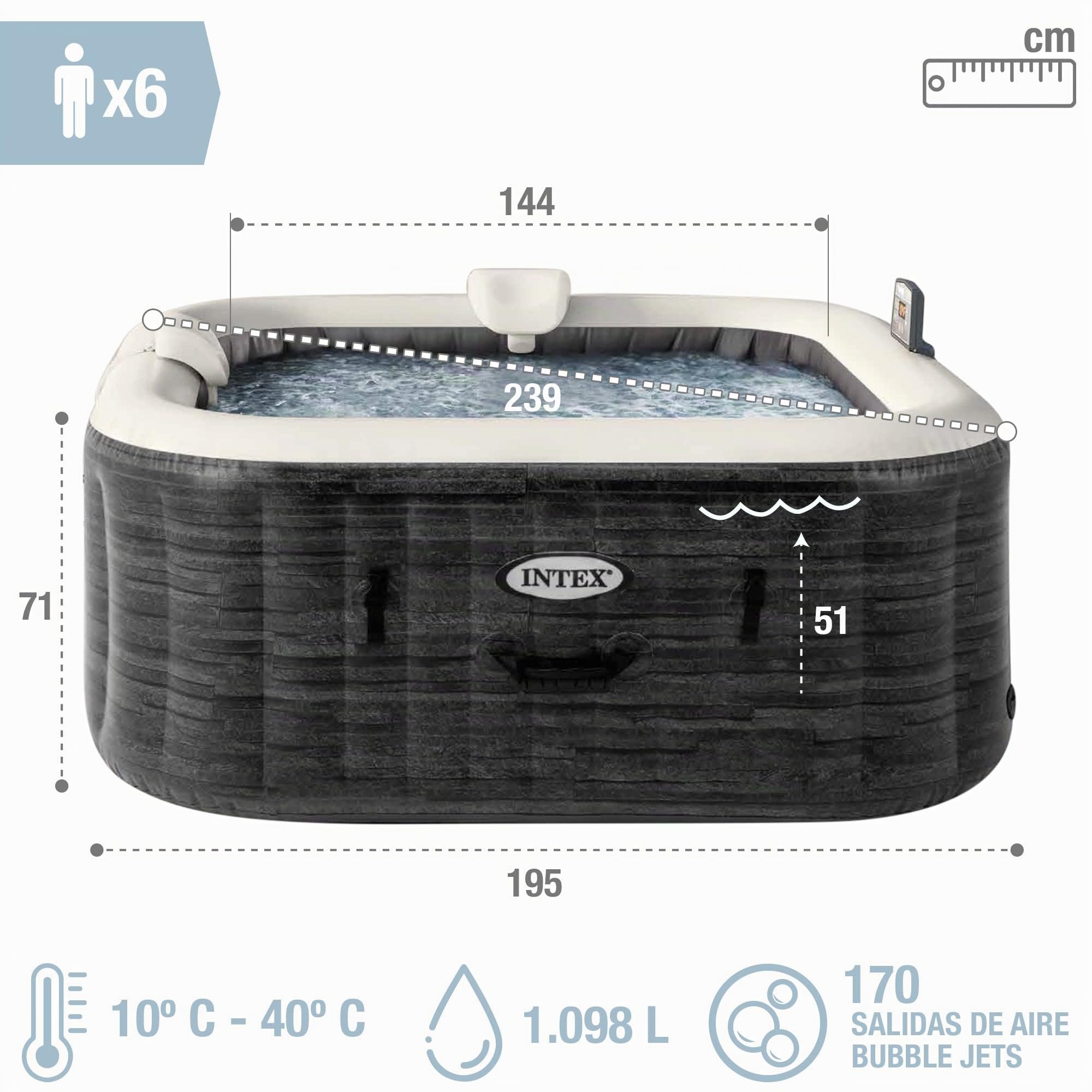 Intex 55091 - SPA Hinchable Exterior e Interior para 6 Personas, Medidas 196x196cm, Capacidad 1.098 litros, Temperatura del Agua 10º- 40º, SPA Inflable, bañera