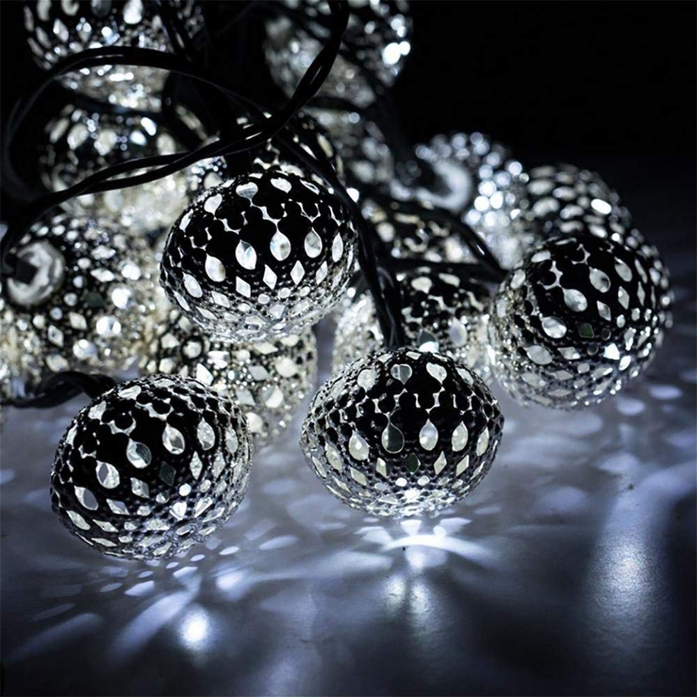 Guirnalda de luces solares de metal para exteriores, 22 m, 200 LED, bola de metal solar, impermeable, 8 modos para jardín y patio (blanco)