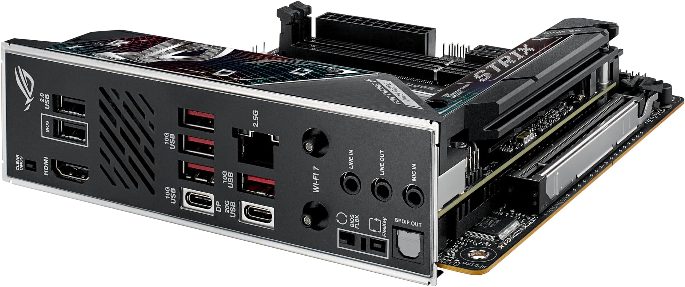 ASUS ROG Strix B850-I Gaming WiFi AMD AM5 B850 Mini-ITX mITX Motherboard 10+2+1 Stages, DDR5, 2.5G LAN, WiFi 7, 2X M.2, PCIe® 5.0 x16, USB 20Gbps Type-C®, AI Overclocking, AI Networking II, Aura Sync