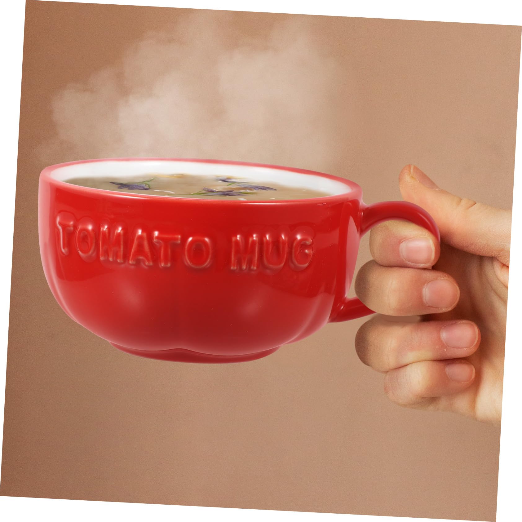 NUOBESTY Keramik Getränkebehälter mit Deckel, Rot, für Kaffee und Oatmeal | Praktisch, Hitzebeständig, Multifunktional, für Café und Büro, Einfache Form, Sauberes Material