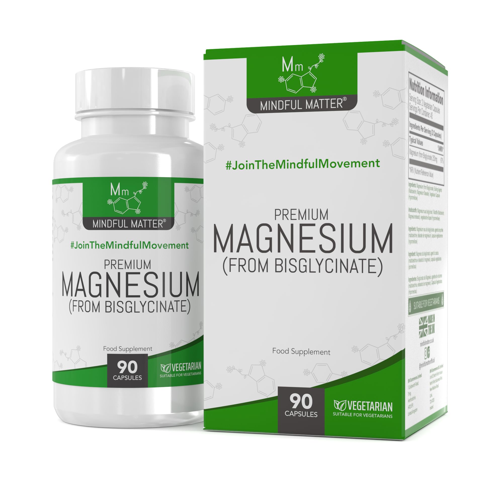 MM Magnesium Glycinate | 90 Magnesium Glycinate Sleep Supplements - 250mg per Serving | High Strength Bisglycinate Capsules | Non-GMO & Allergen Free | Made in The UK