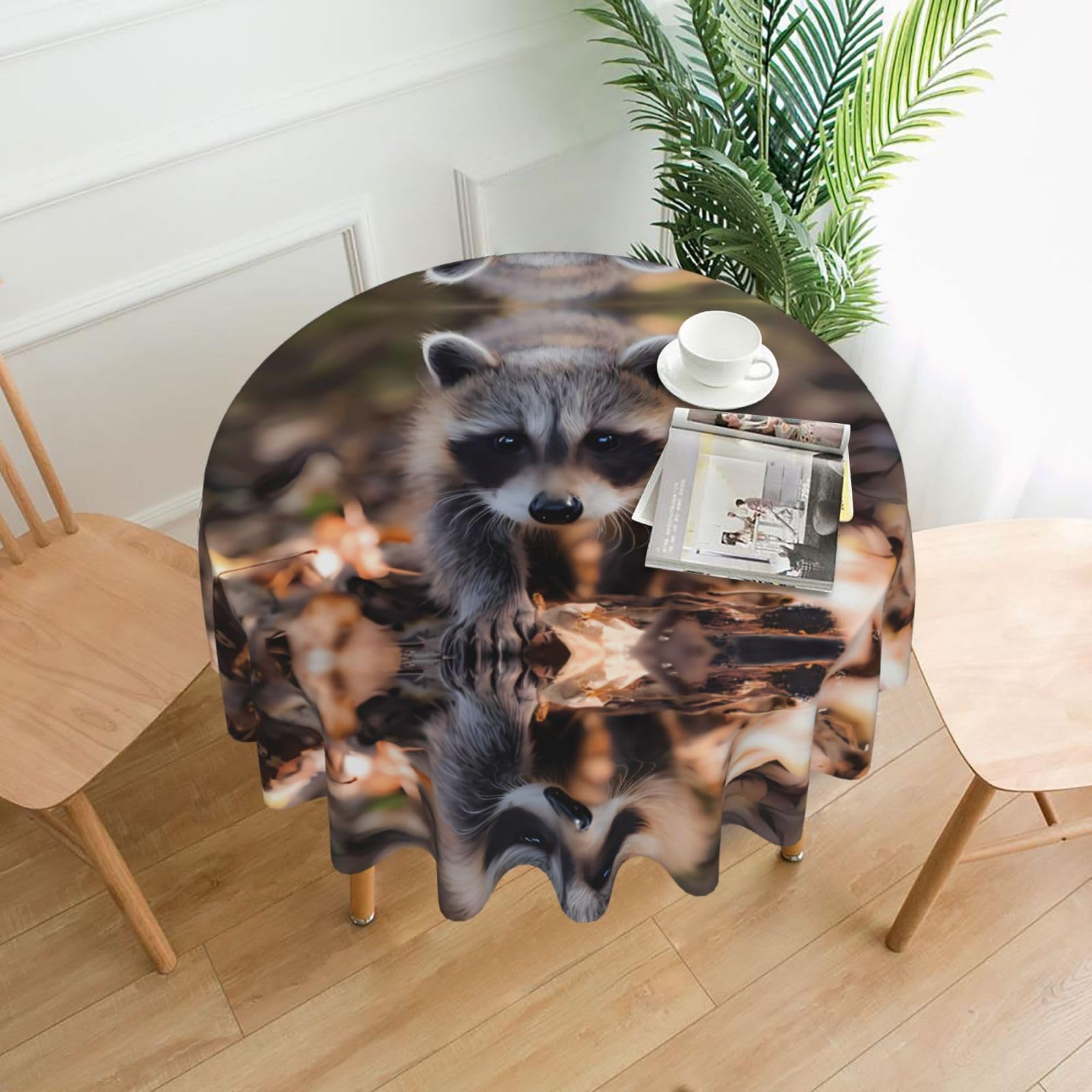 YYHHAOFA Cub Raccoon Prints 60in Round Decorative Tablecloth – High-Grade Polyester Throw Cover for Dining, Parties, and Outdoor Events