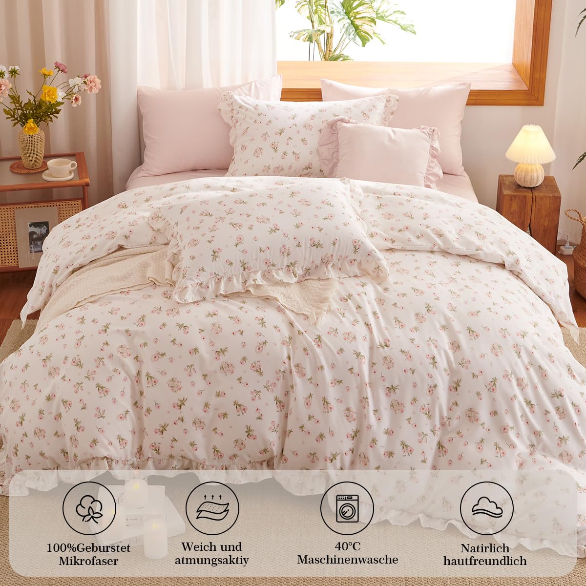 Lanqinglv Beddengoed 135 x 200 cm, katoen, roze beddengoedsets met