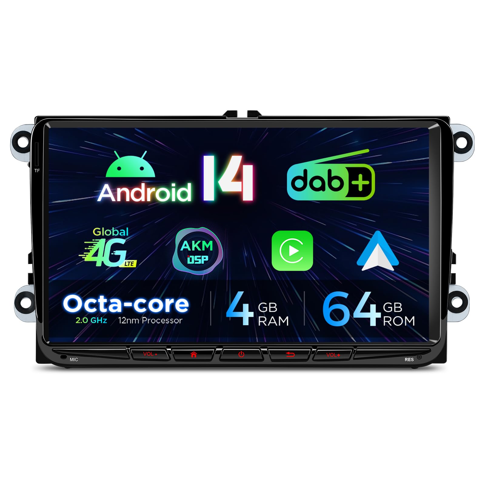 9 Inch Android 14 Car Radio Octa Core 4GB 64GB Built-in DAB+ 4G Car Play Android Car AKM DSP WiFi Bluetooth GPS USB Optional OBD DVR TPMS for Volkswagen Seat Skoda