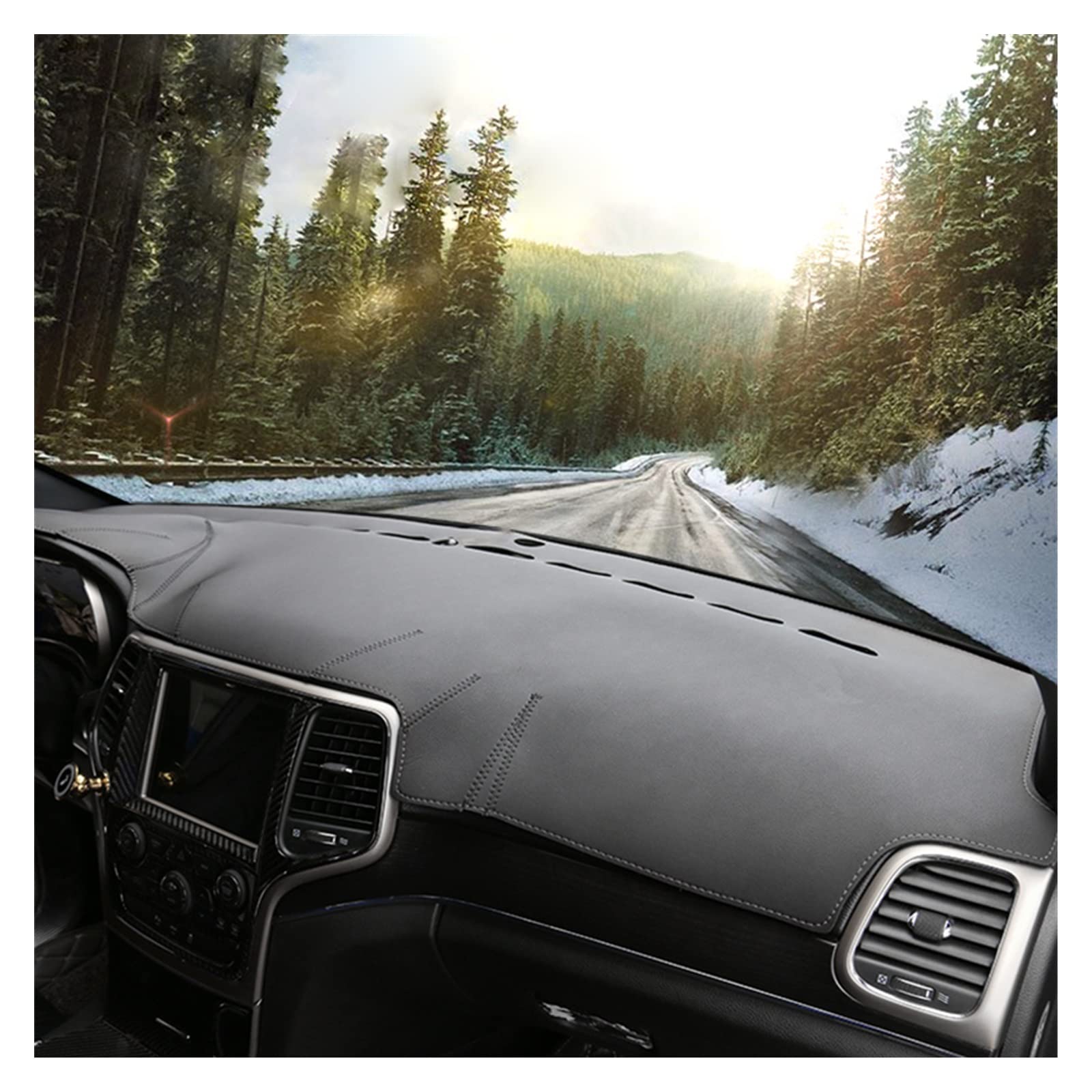 Dashboard Cover Leder Auto Dashmat Dash Matte Für Jeep Für Grand Für Cherokee 2011-2017 Schwarz Dashboard Abdeckung Auto Dashboard Cover(Linkslenker, schwarze Seite)