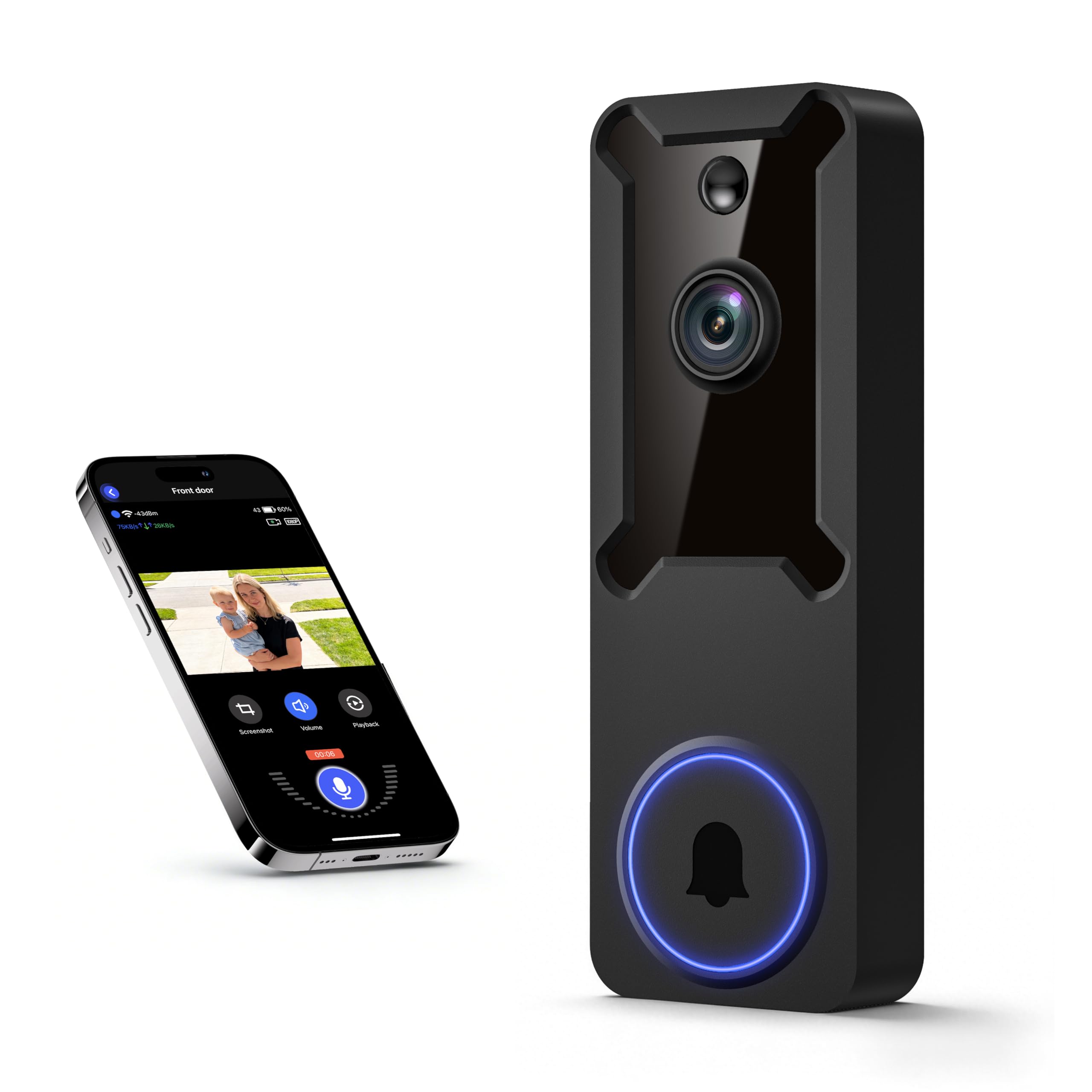 1080p Wireless Video Doorbell Camera, AI Human and Motion Detection, Battery Powered, 2.4G WiFi Only, Cloud Storage (Sold Separately), Night Vision, 2 Way Talk