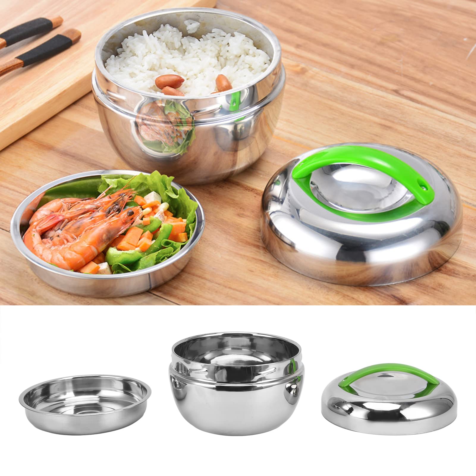 Fiambrera aislada, contenedores térmicos de Alimentos para Alimentos Calientes Caja Bento de Doble Pared de Acero Inoxidable con Compartimento y Tapa 1.3L / 44oz
