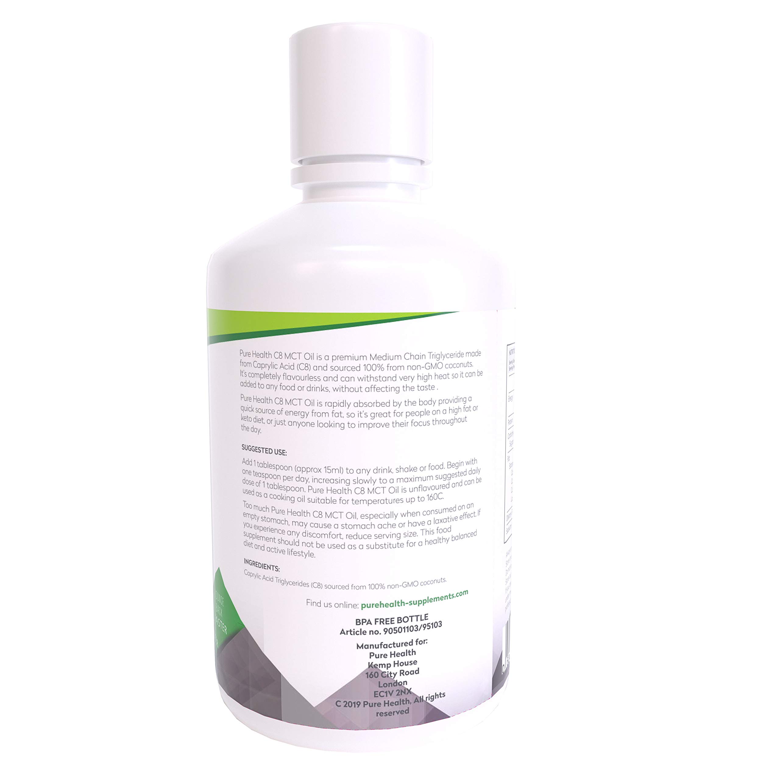 100% Aceite de coco C8 MCT | Pureza de 99% | Ácido Caprílico Puro C8 | NON_GMO | 1000ML | Paleo | Cetogénica | Vegana | Sin gluten | Sin BPA (1000ml Coco C8)