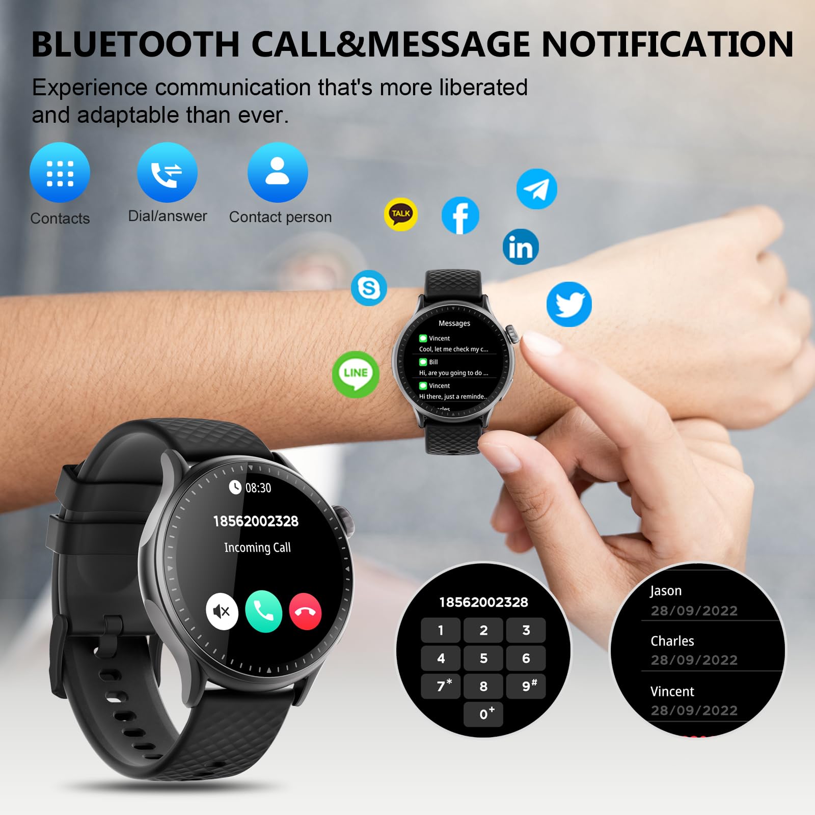 Cillso Smart Watch Fitness Tracker mit Pulsmesser Schlafmonitor Schrittzähler, Touch Fitnessuhr mit Telefonfunktion, Smartwatch