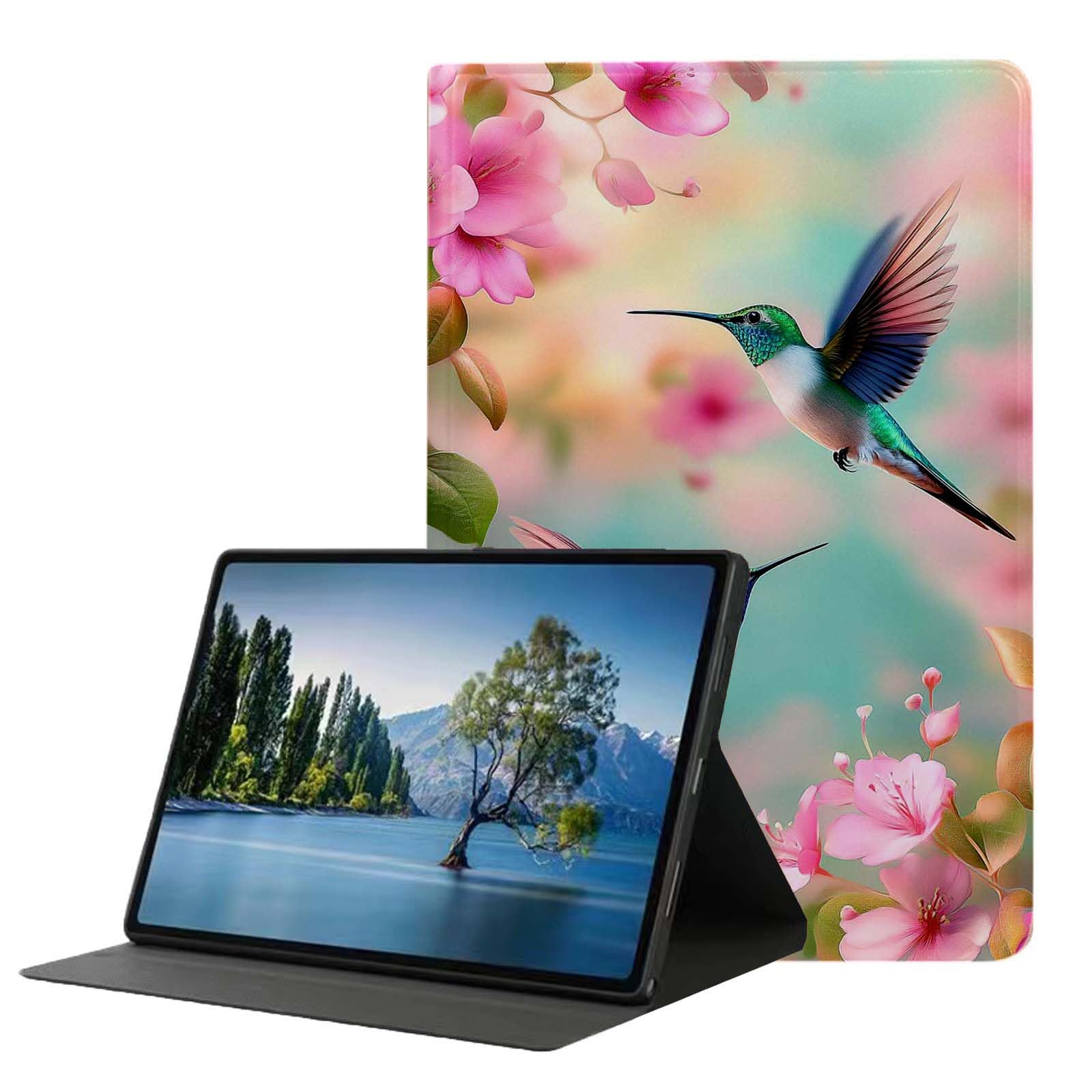 Funda para iPad de 10ª generación de 10.9 pulgadas, funda de piel sintética con encendido y apagado automático, soporte ajustable de visualización multiángulo. Flor de colibrí