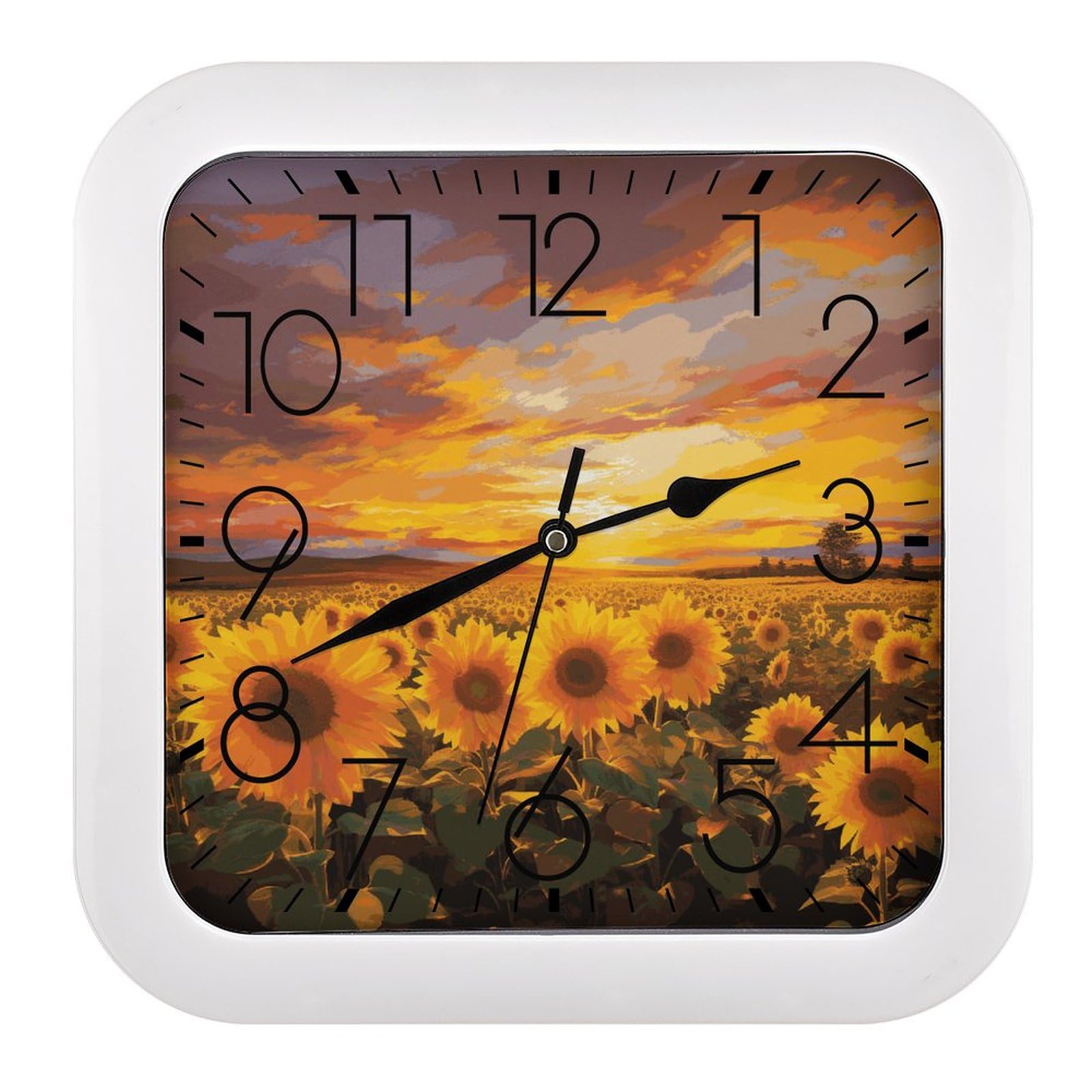 Horloge silencieuse pour chambre à coucher au design rétro de tournesols