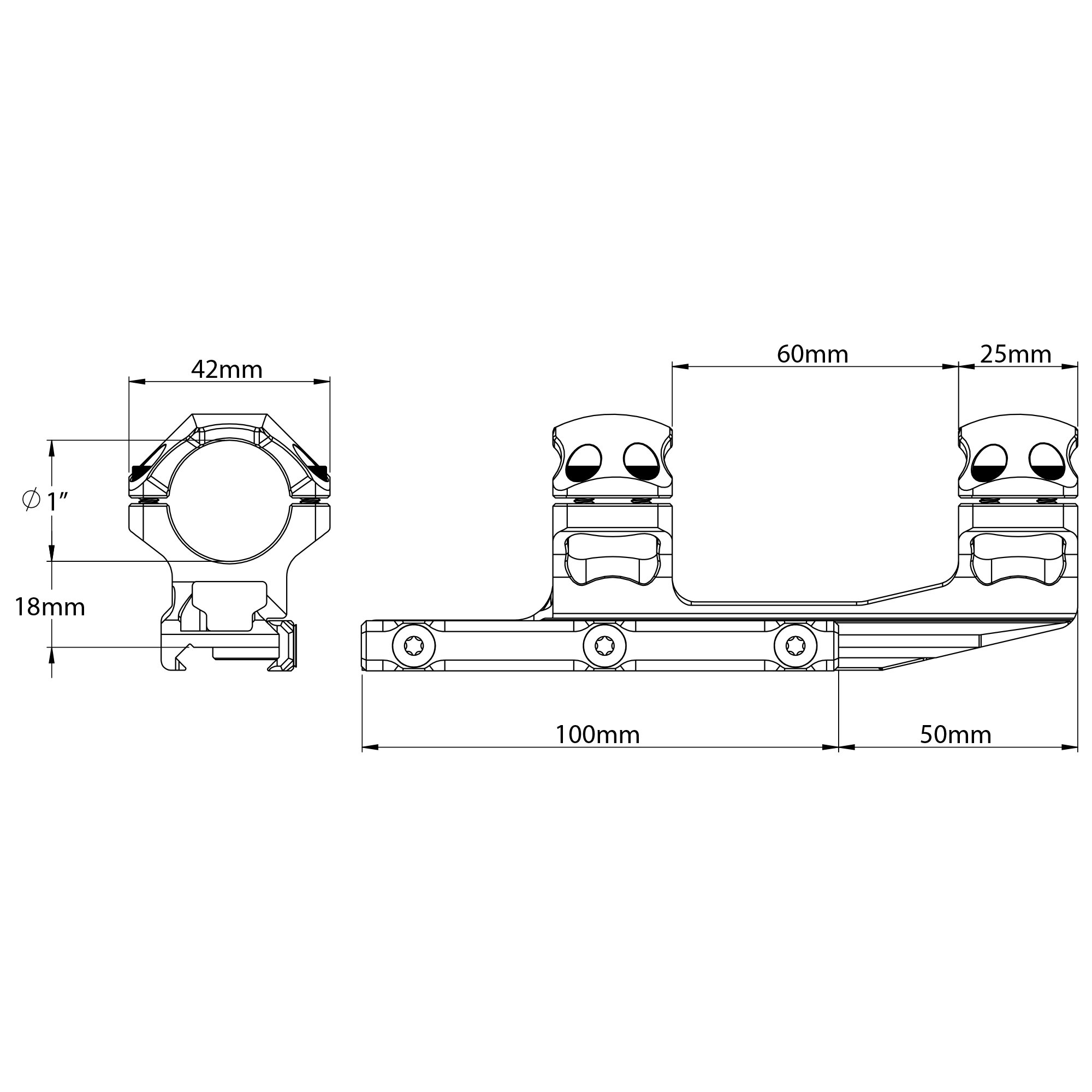 UTG Unisex Utg Accusync 1" profil fuld 50 mm offset ringbeslag Intergralmontage, Schwarz, Einheitsgröße EU