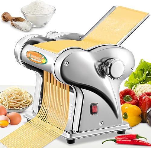 Newhai Máquina Eléctrica Familiar para Hacer Pasta, Fabricante de Fideos, Rodillo de Masa para Espaguetis, Prensa de Acero Inoxidable 135W para Uso