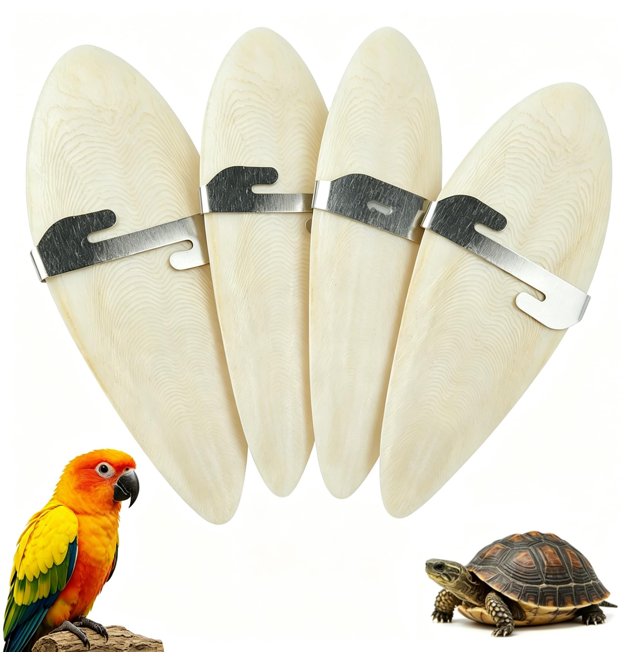 4 Pack Natural Cuttlefish Bone for Birds and Tortoises, Calcium Rich Cuttlebone Treat for Parrots, Budgies and Finches, Pet Chew Accessory for Reptiles, Turtles and Snails