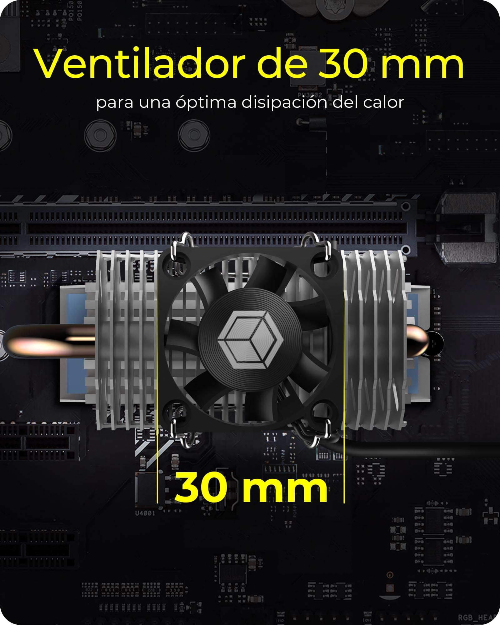 ICY BOX M.2 Heatpipe Cooler con ventilador de 30 mm de altura para SSD M.2 (2280), Aluminio, Plata