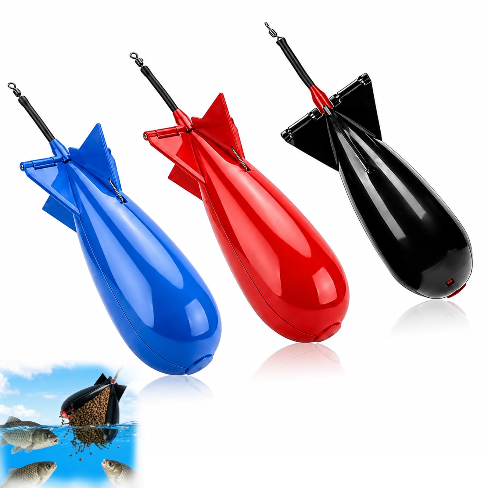 KFSCIP Bait Carp Fishing Tackle, Long-Distance Precision Baiting Spod, 3-Pack Carp Bait Delivery System, Controlled Bait Release for Multi-Species Anglers, Portable Spomb Carp Fishing Equipment