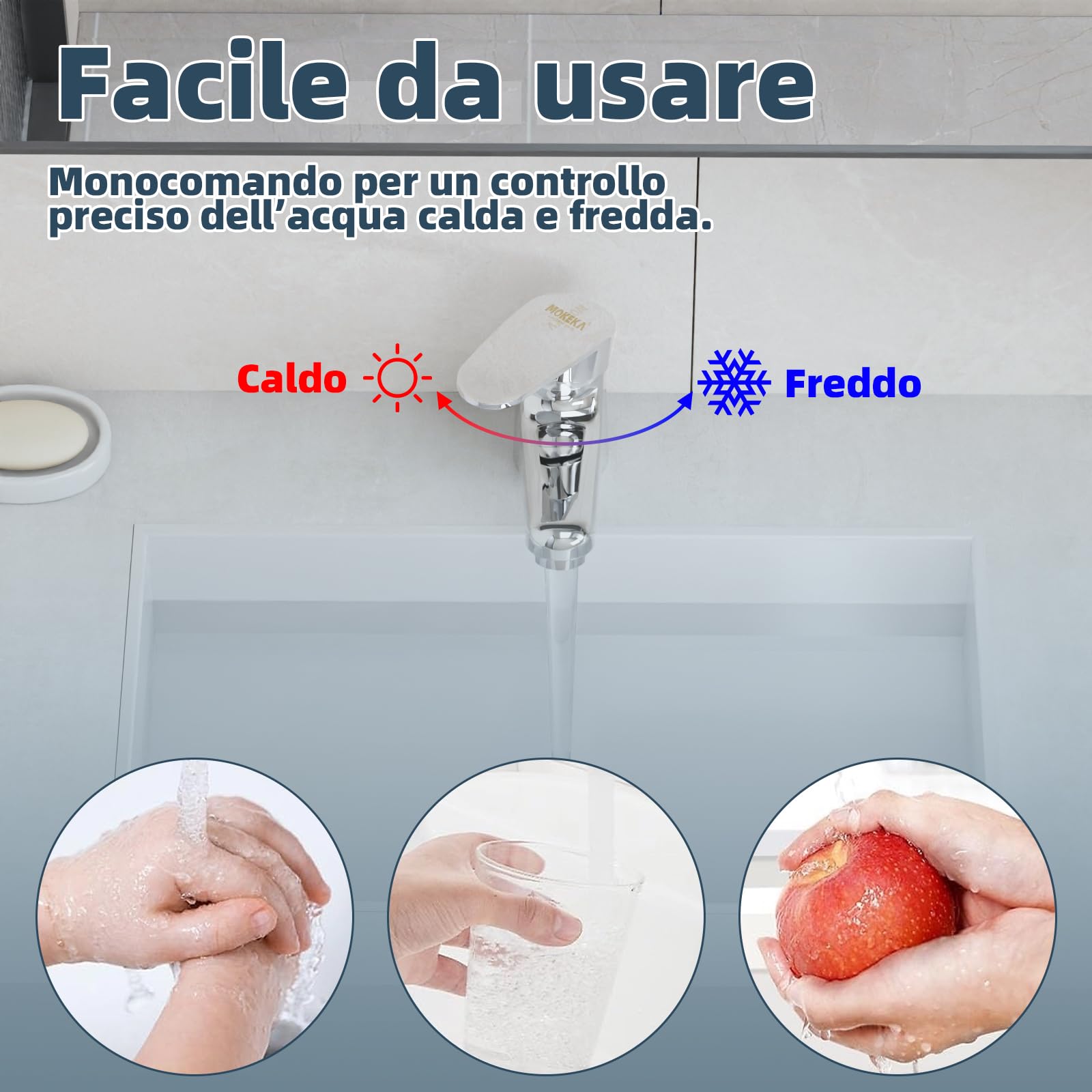 VOLTIX Rubinetto Bagno Lavabo Monocomando, Miscelatore Lavabo con Flessibili da 40cm, Rubinetto Bagno Cromato Facile da Installare, Design Moderno per Lavandini