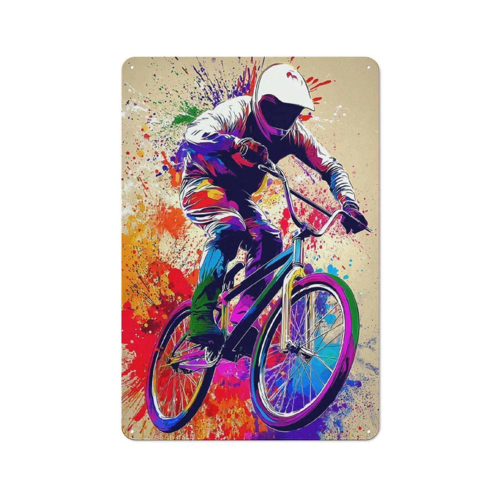 Junmoney Colorful Bmx Rider Artwork Retro Vintage Tin Sign 30X20cm, Cafe Wall Decor For Kitchen, Cafe, Pantry Or Dining Room