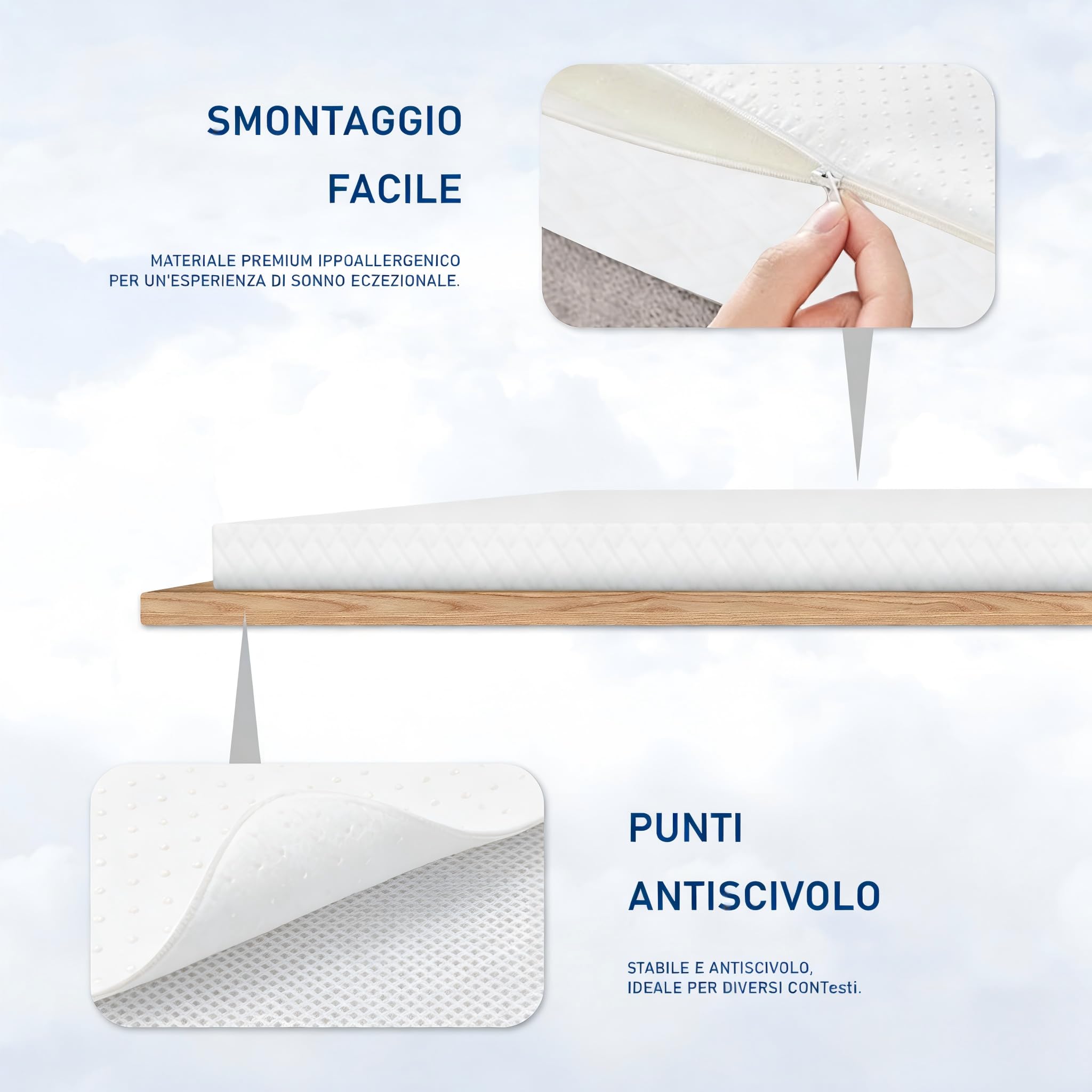 ROYGBIV Topper 90x200 cm, Topper per Materasso in Gel Memory Foam da 7 cm - Durezza H2/H3 Traspirante Antibatterico Antiacaro Ipoallergenico - Fodera Lavabile - Certificato Oeko-TEX