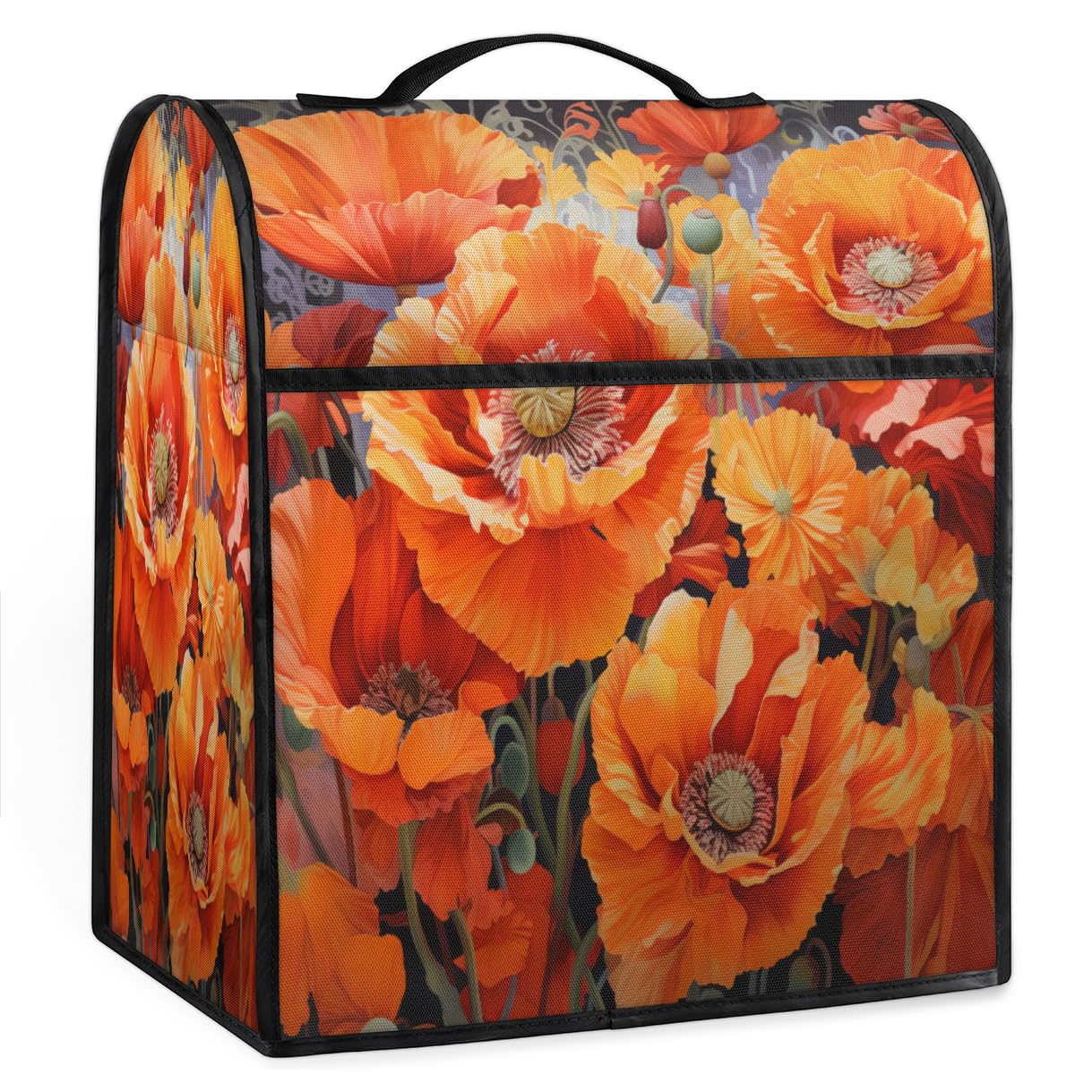 Coffee Maker Cover Watercolor Poppy Flower Kitchen Appliance Covers Small Appliance Covers Blender Cover Juicer Cover Dust Covers for Kitchen Appliances with Top Handle and Pockets,Washable,C735