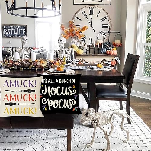 Miniatura 4 de PANDICORN Hocus Pocus - Juego de 4 fundas de almohada de Halloween de 20 x 20 pulgadas, diseño de Sanderson Sisters I Smell Children Amuck Fall