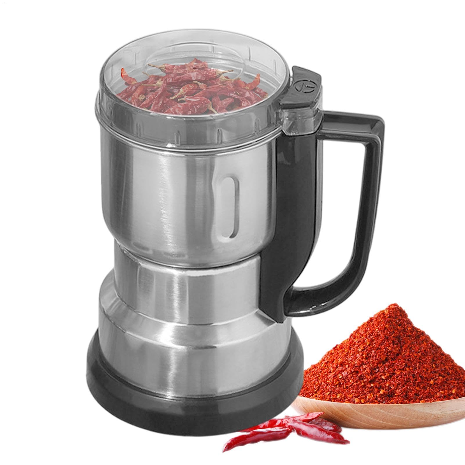 Trituradora de granos, pequeña amoladora para cocina,Molino de polvo de acero inoxidable Molinillo de especias eléctrico | Pequeña amoladora con asa, picadora de alimentos secos para cocina