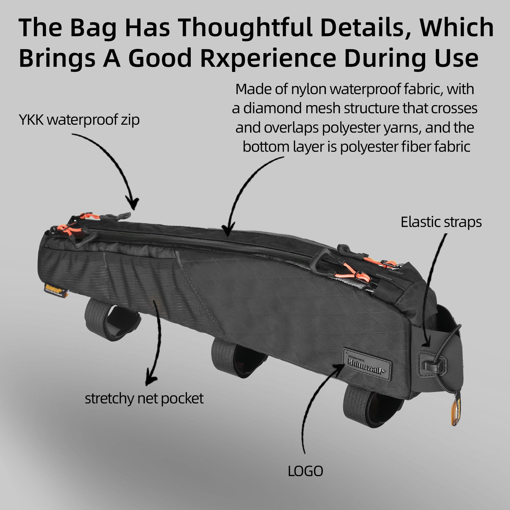 Rhinowalk Bicycle Triangle Frame Bag Front Storage Pouch for Touring Bikepacking, Black, 2.1L - Image 3
