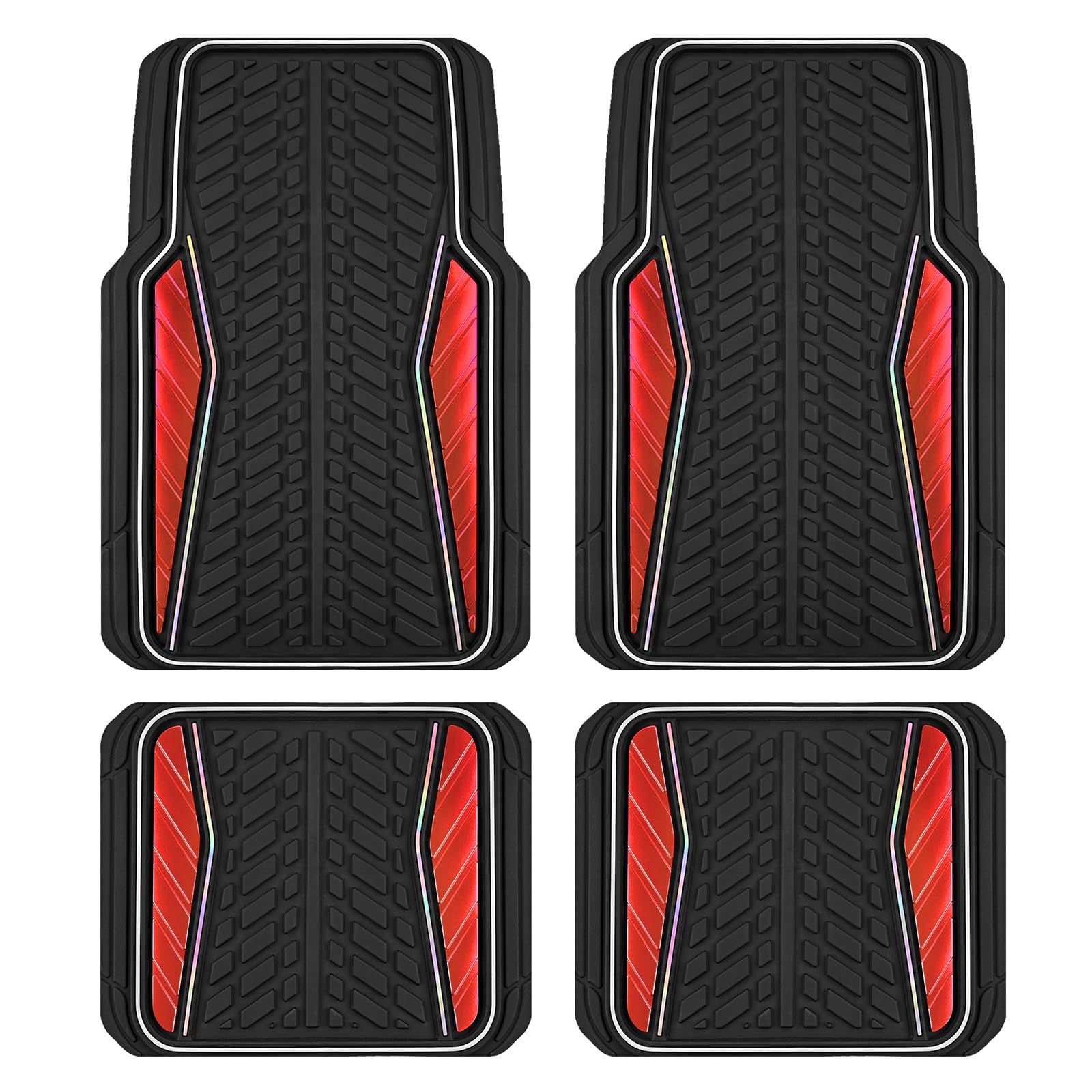 Photo 1 of ***STOCK PHOTO FOR REFERENCE ONLY***PIC AUTO Car Floor Mats, Red Aluminum-Molded with Full-Circle Iridescent Inlay Strip Car Mats, Universal-Fit Rubber Mats for Cars, Trucks & SUVs, All-Weather, Non-Slip, Easy-to-Clean Interior Mats