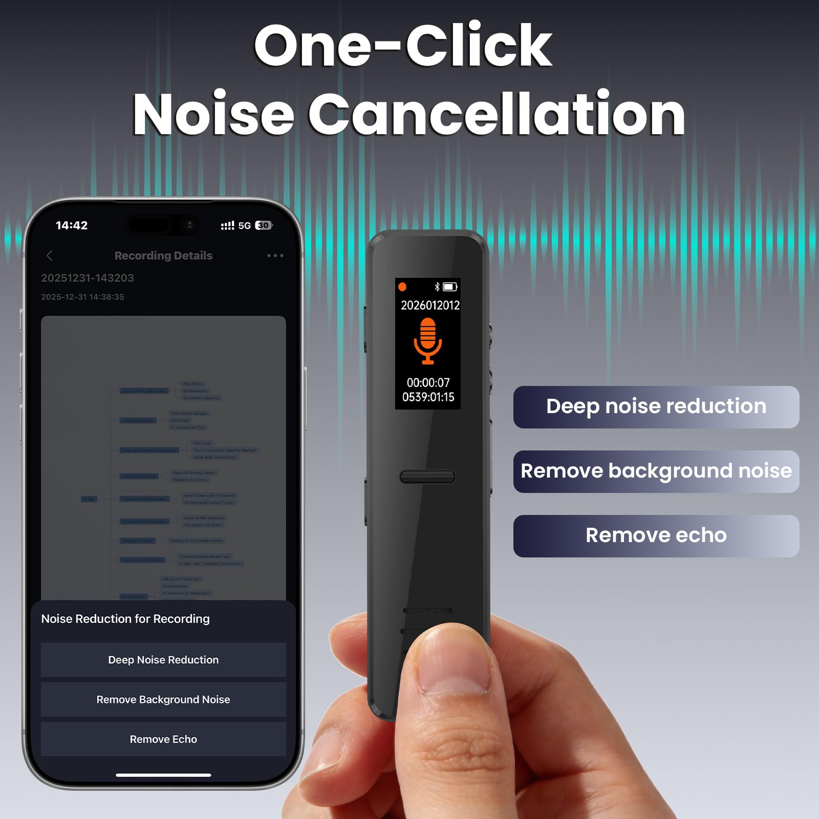 NEWYES Enregistreur Vocal IA 64GB Dictaphone Audio Numérique Magnétophone Mini Stylo avec Transcription Résumé Réduction de Bruit